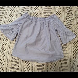 Preppy, blue & white striped strapless top